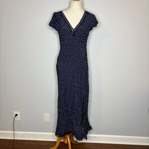 Gap - Blue Polka Dot Lace-Trim V-Neck Crepe Maxi Dress